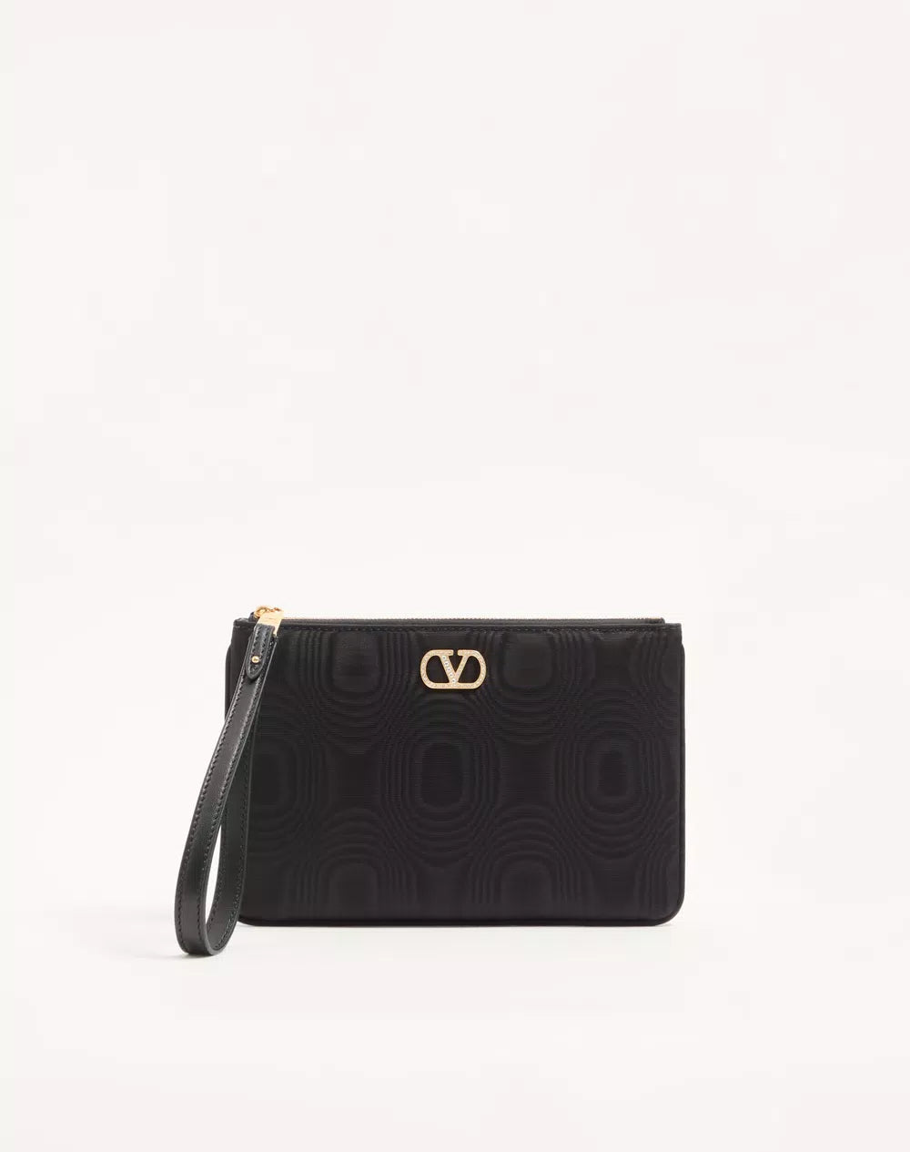 VLogo Signature Clutch In MoirÃ© Fabric With Jewel Logo.