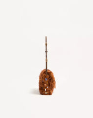 Valentino Garavani Devain Small Shoulder Bag In Lamb Fur With Rhinestones.