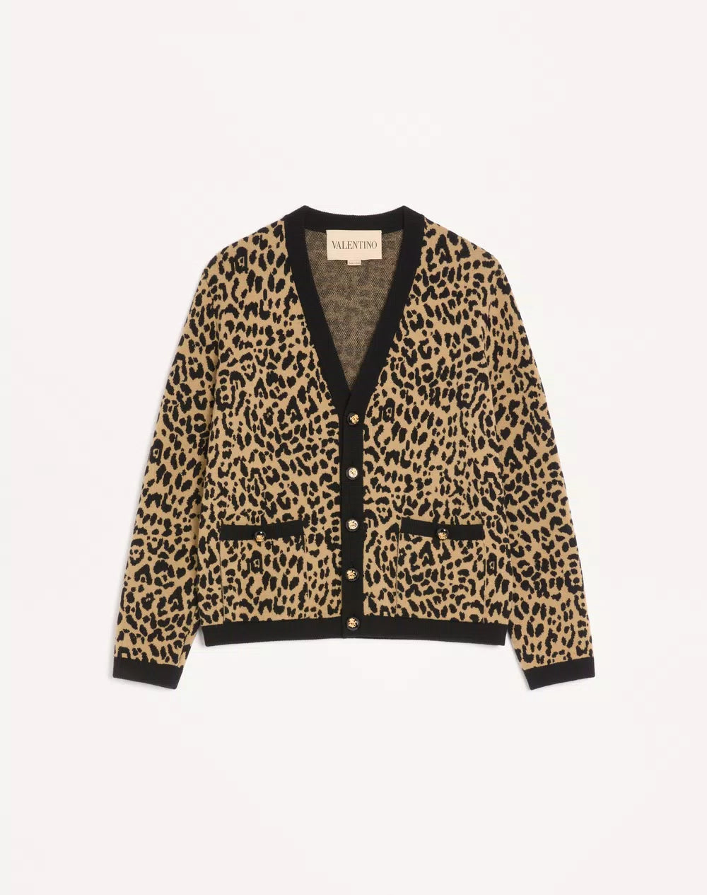 Valentino Wool Cardigan With Fauve Eclat Animal Print Jacquard