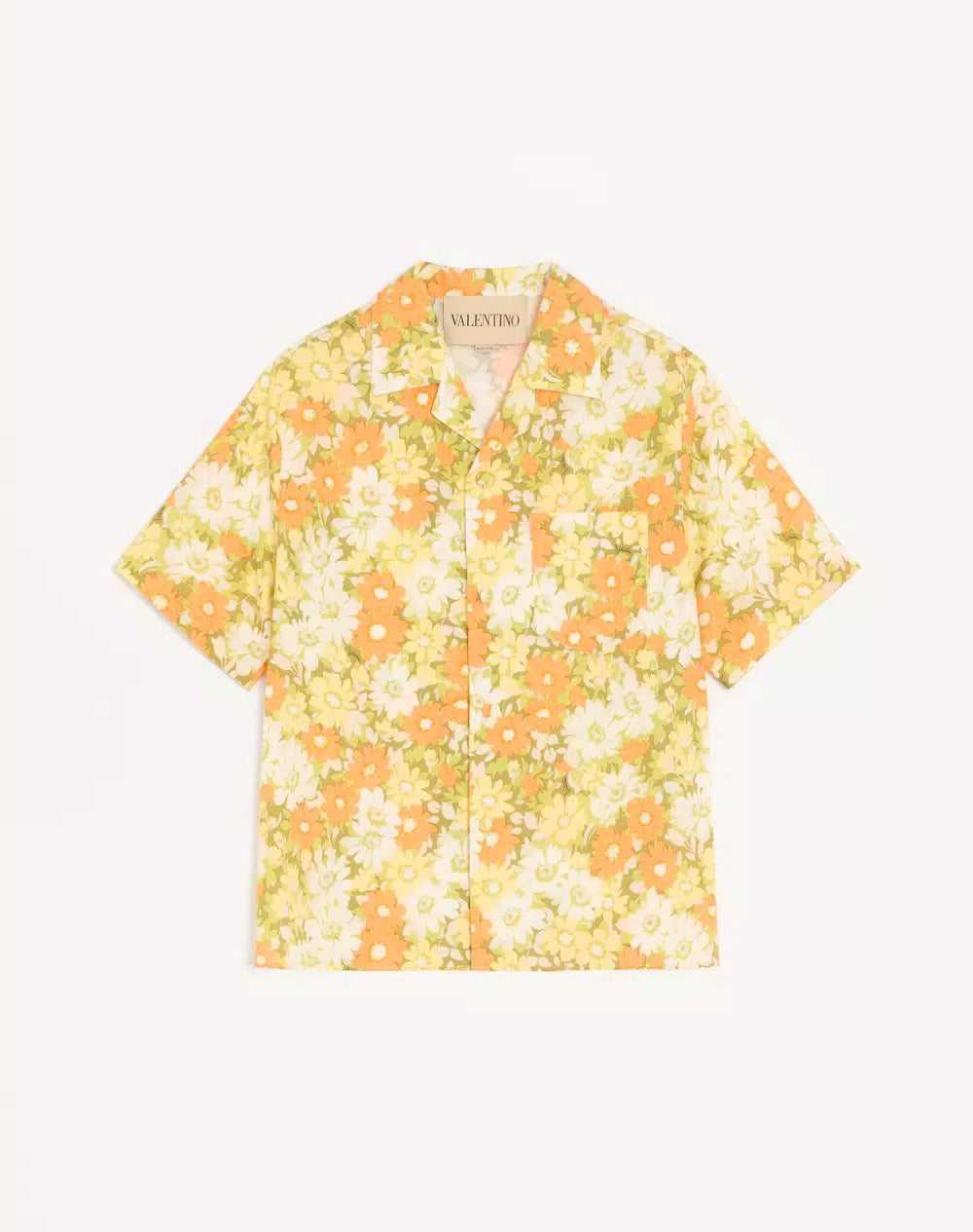 Valentino Cotton Bowling Shirt With Papier Floral Print