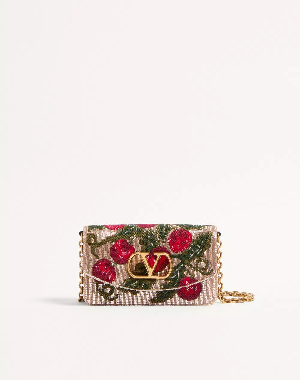 Valentino Garavani Vain Embroidered Shoulder Clutch With Cherryfic Pattern