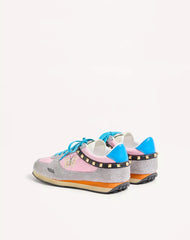 Stud Up Sneaker in Split Leather and Nylon with Butterfly Embroidery