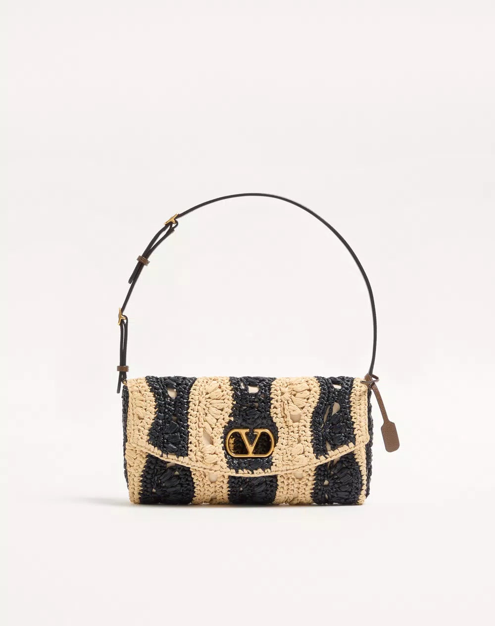 Valentino Garavani Devain Small Shoulder Bag In Raffia With Wave Pattern