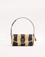 Valentino Garavani Devain Small Shoulder Bag In Raffia With Wave Pattern