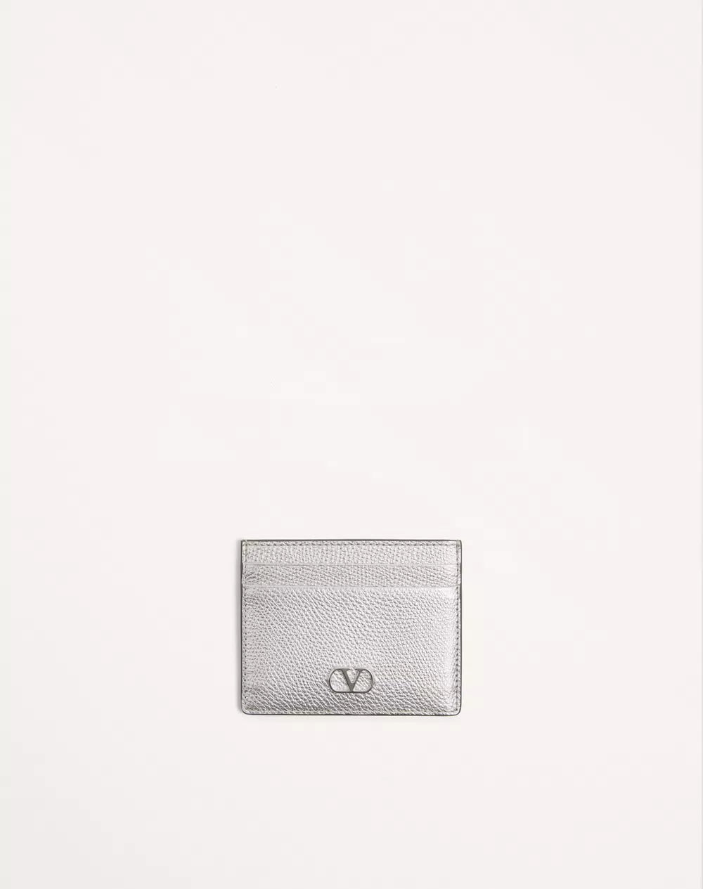 VLogo Signature Cardholder In Laminated Grainy Calfskin