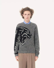 Valentino Cotton And MoulinÃ© Wool Jumper With Panther Jacquard