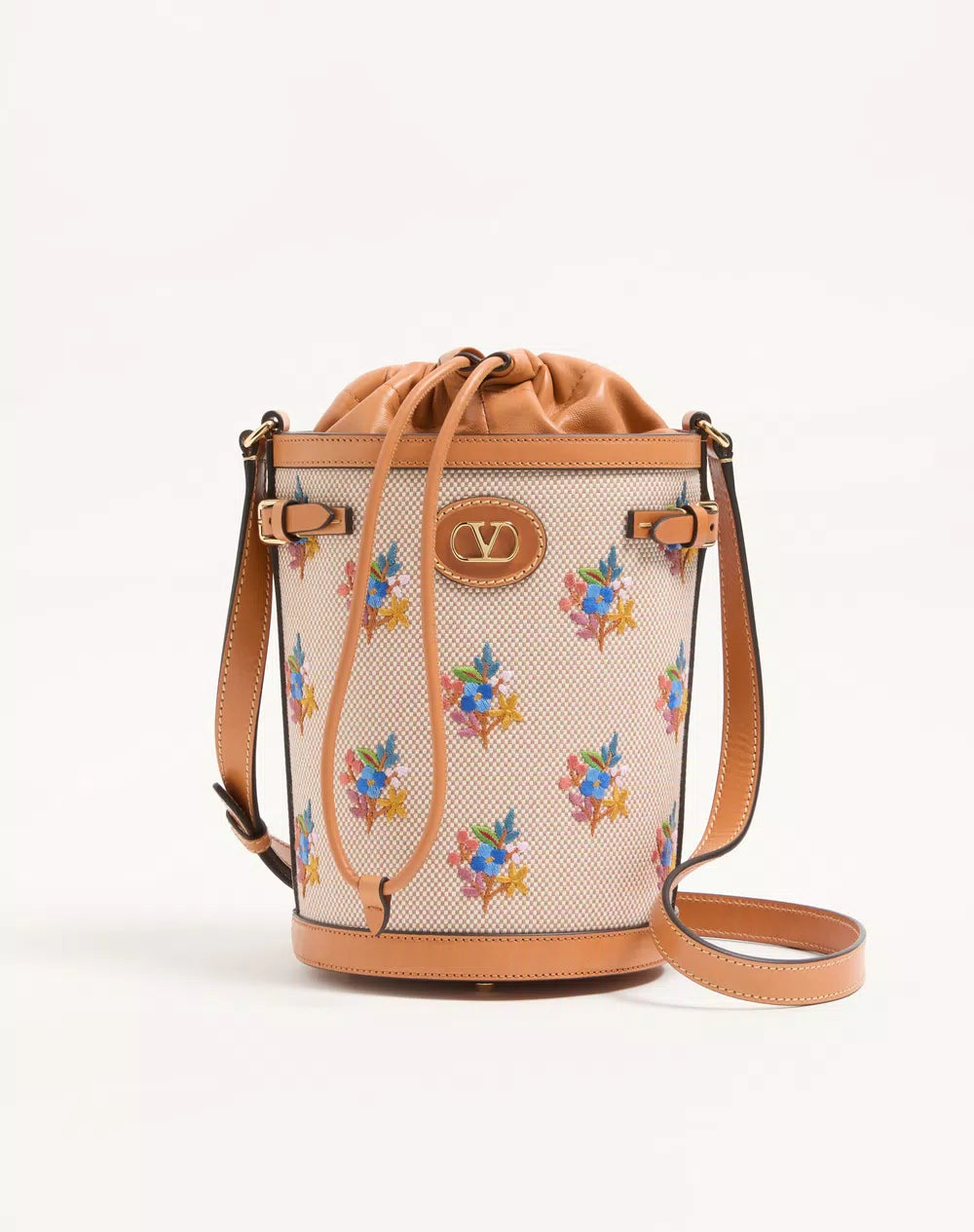 Valentino Garavani Antibes Canvas Embroidered Medium Bucket Bag
