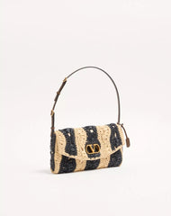 Valentino Garavani Devain Small Shoulder Bag In Raffia With Wave Pattern