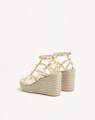 Rockstud Laminated Nappa Wedge Sandal 95 Mm
