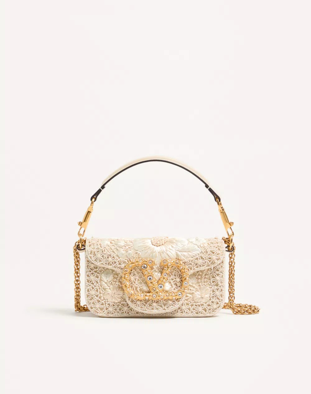 Valentino Garavani LocÃ² Small Embroidered Shoulder Bag With Jewel Logo