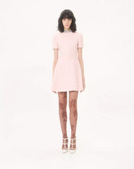 Embroidered Crinkle Cotton Tweed Short Dress