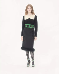 Crepe Couture Midi Skirt with Feathers