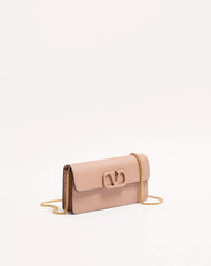 VLogo Signature Grainy Calfskin Wallet With Chain