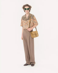 Valentino Bowling Shirt In Silk Poplin With Fauve Eclat Animalier And Papier Floral Prints