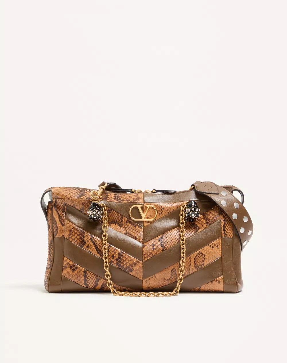 Valentino Garavani Panthea Medium Shoulder Bag In Python And Nappa With Chevron Motif