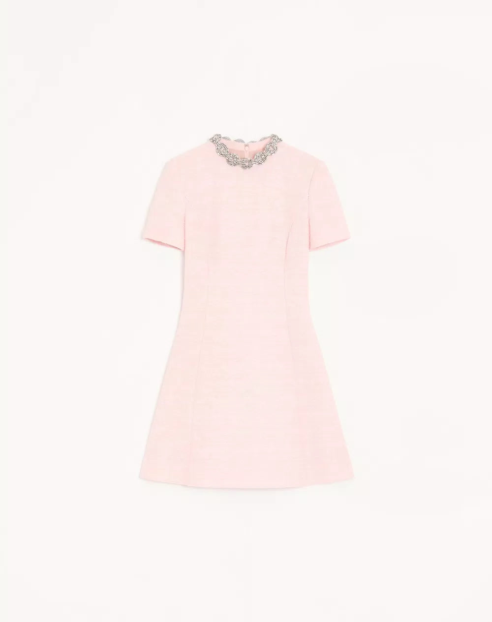 Embroidered Crinkle Cotton Tweed Short Dress