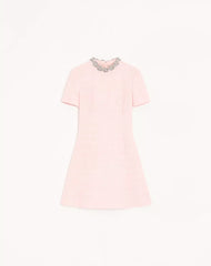 Embroidered Crinkle Cotton Tweed Short Dress