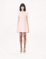 Embroidered Crinkle Cotton Tweed Short Dress