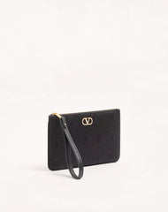VLogo Signature Clutch In MoirÃ© Fabric With Jewel Logo.