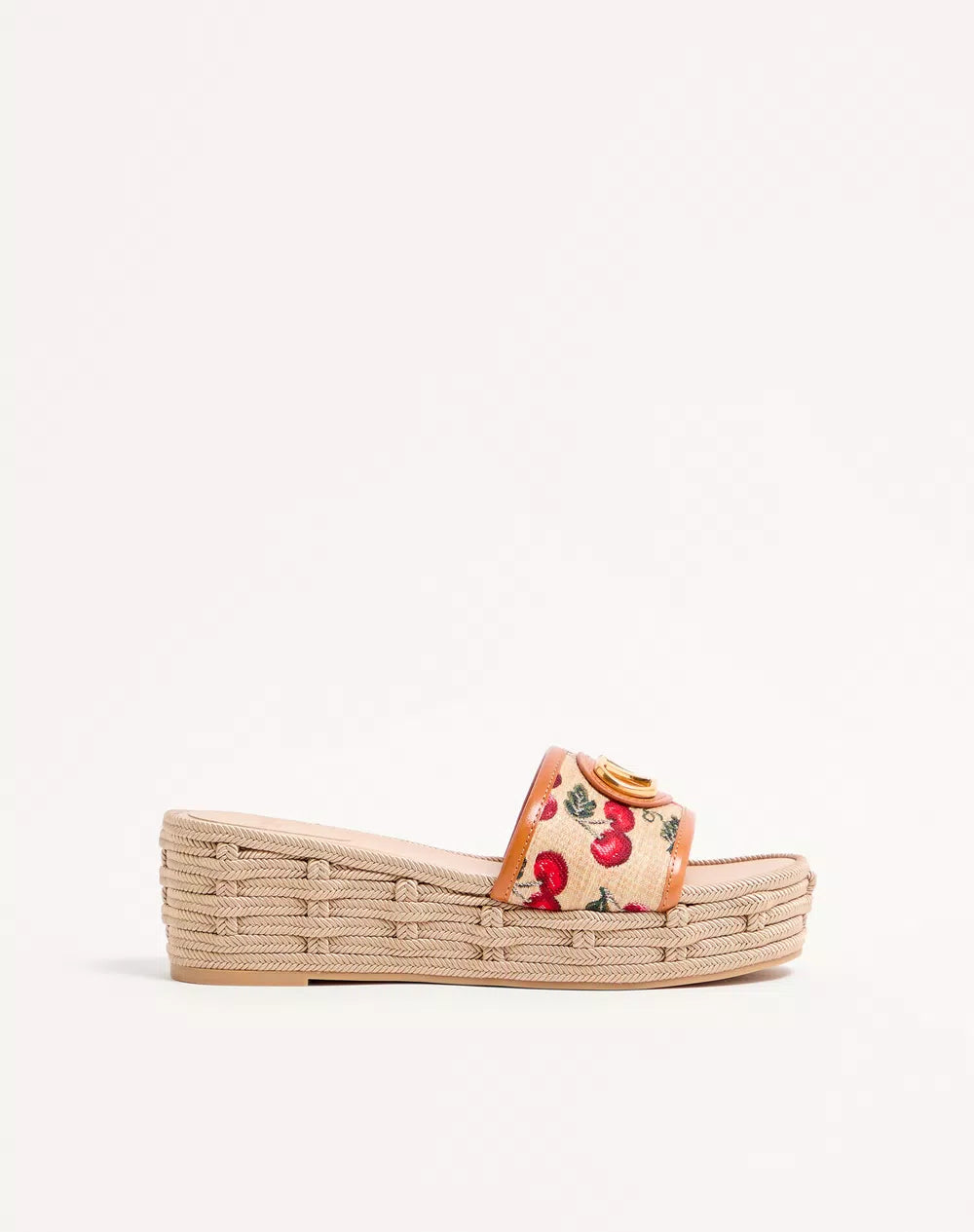VLogo Signature Flatform Sandal In Jacquard Raffia With Cherryfic Motif 60mm
