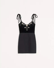 Embroidered Crepe Couture Short Dress