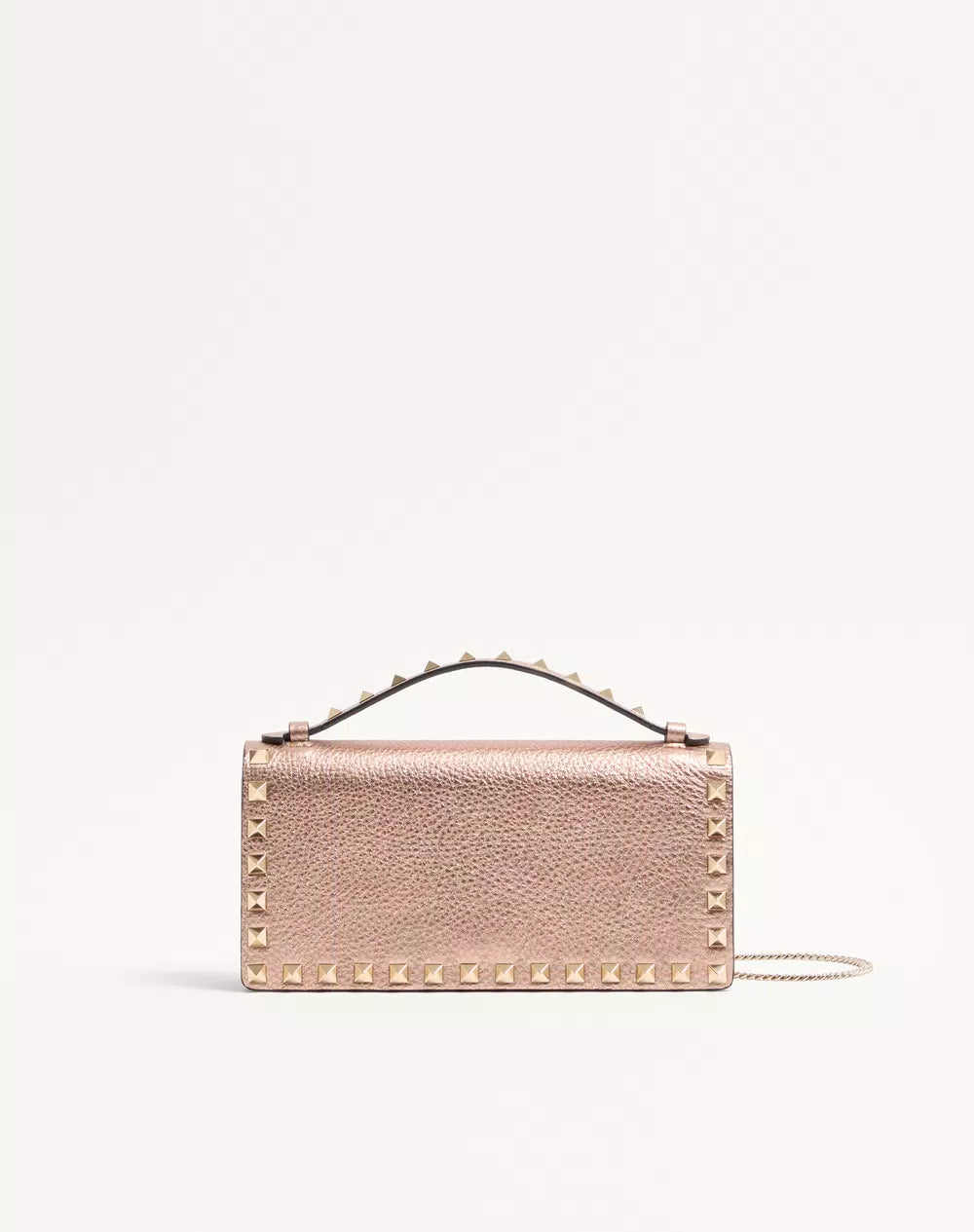 Rockstud Laminated Grainy Calfskin Wallet With Chain