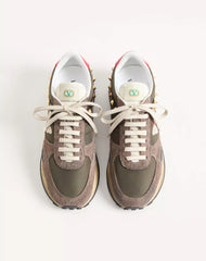 Stud Up Sneaker in Split Leather and Nylon with Butterfly Embroidery