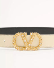 VLogo Signature Belt In Shiny Calfskin With Crystals 30 Mm
