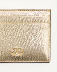 VLogo Signature Card Holder In Laminated Grainy Calfskin With Jewel Logo