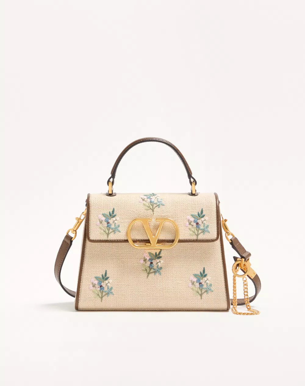 Valentino Garavani Vsling Small Handbag In Linen With Embroidery