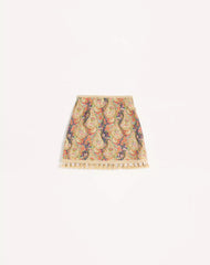 Embroidered Short Skirt On Piquet With Paisley Voyage Imaginaire Print