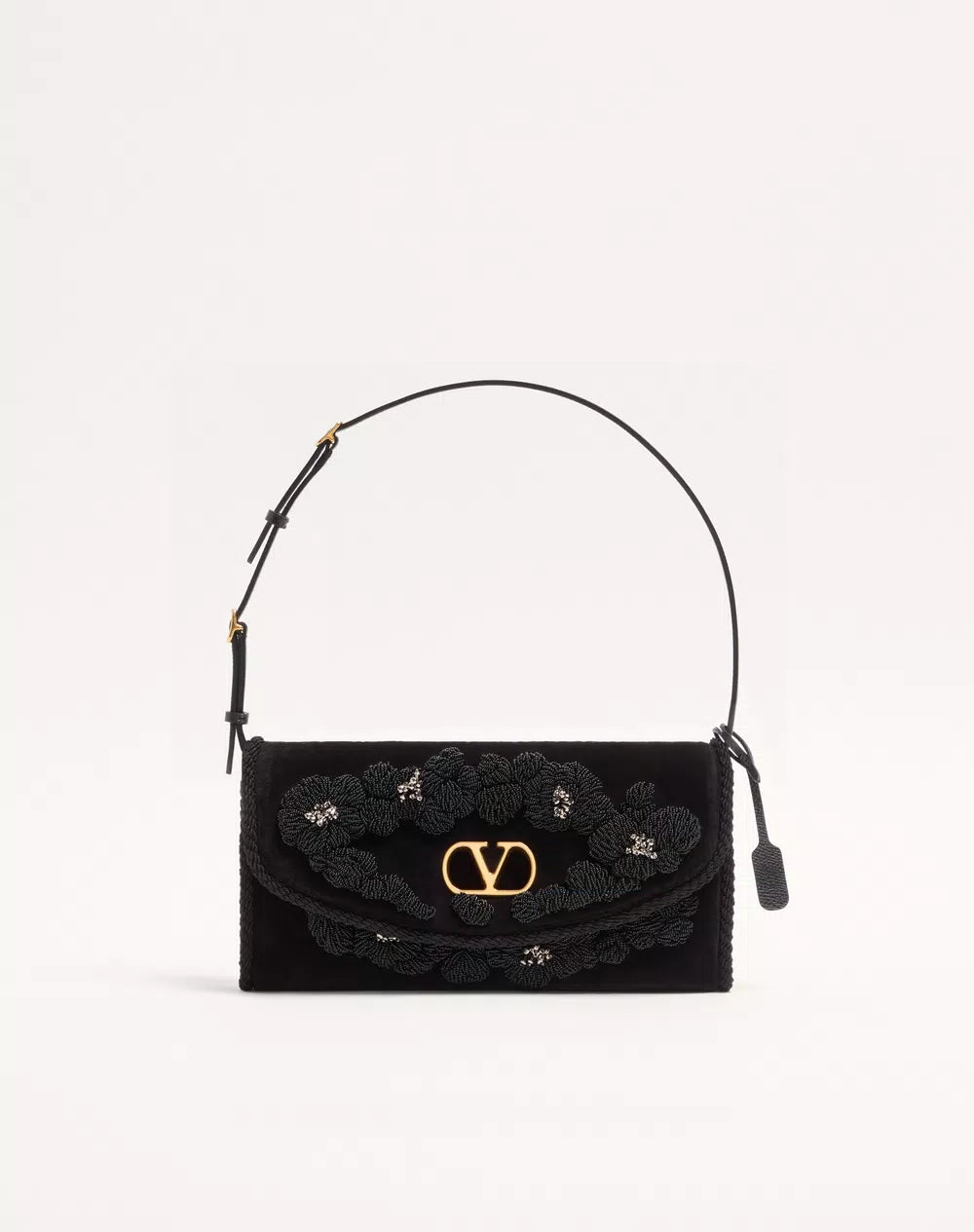 Valentino Garavani Devain Small Embroidered Velvet Shoulder Bag