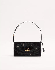 Valentino Garavani Devain Small Embroidered Velvet Shoulder Bag