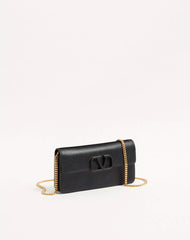 VLogo Signature Grainy Calfskin Wallet With Chain