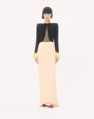 Cady Couture Long Dress With Feathers