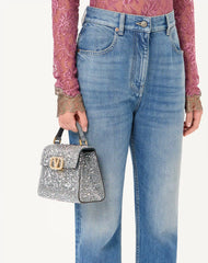 Valentino Garavani Mini Vsling Handbag With Rhinestones And Jewel Logo