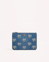 Valentino Garavani VLogo Signature Clutch Bag In Denim With Floral Embroidery