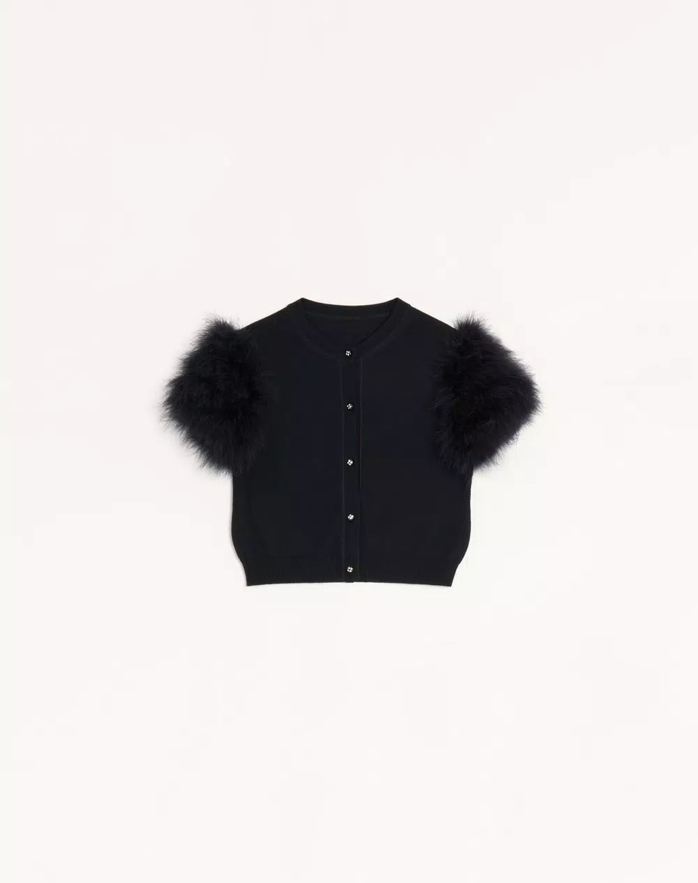 Wool Knit Cardigan With Feathers