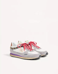 Stud Up Sneaker in Split Leather and Nylon with Butterfly Embroidery