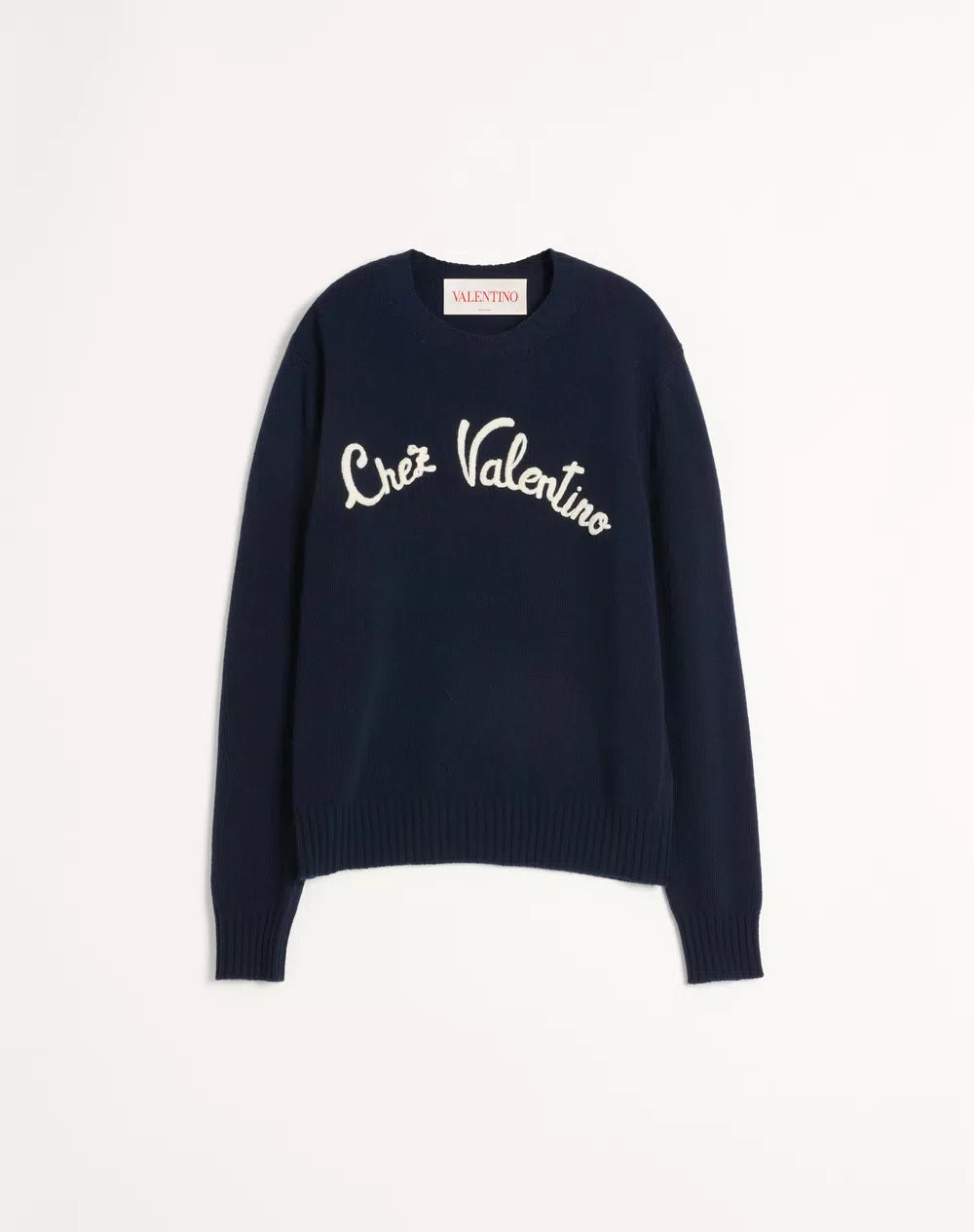 Wool Crewneck Sweater With Chez Valentino Embroidery