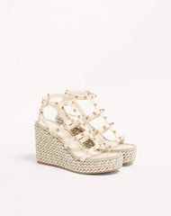 Rockstud Calfskin Wedge Sandal With Straps 95 Mm