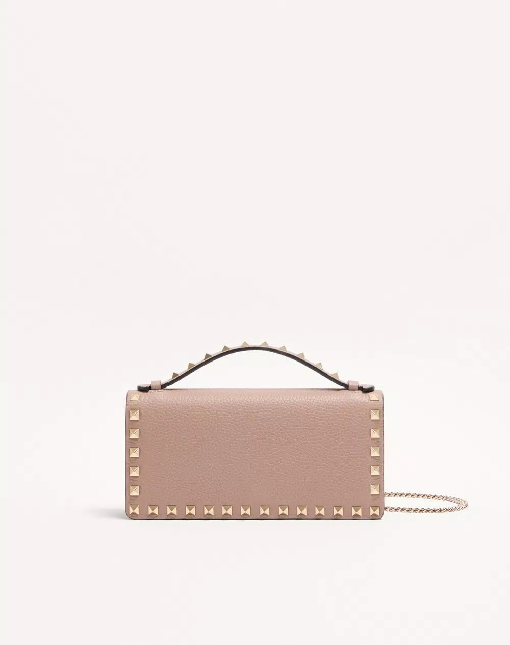Rockstud Wallet With Chain In Grainy Calfskin