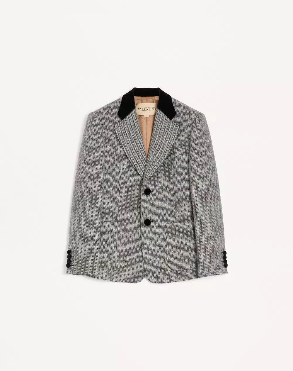 Valentino Single-Breasted Wool Jacket In Chevron Pattern