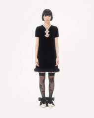 Short Dress In Embroidered SablÃ© Velvet