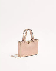 Mini Rockstud Shopping Bag In Laminated Grainy Calfskin.