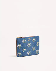 Valentino Garavani VLogo Signature Clutch Bag In Denim With Floral Embroidery