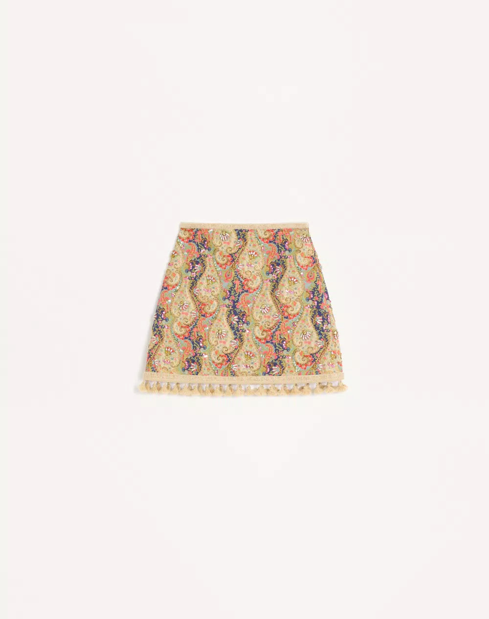 Embroidered Short Skirt On Piquet With Paisley Voyage Imaginaire Print