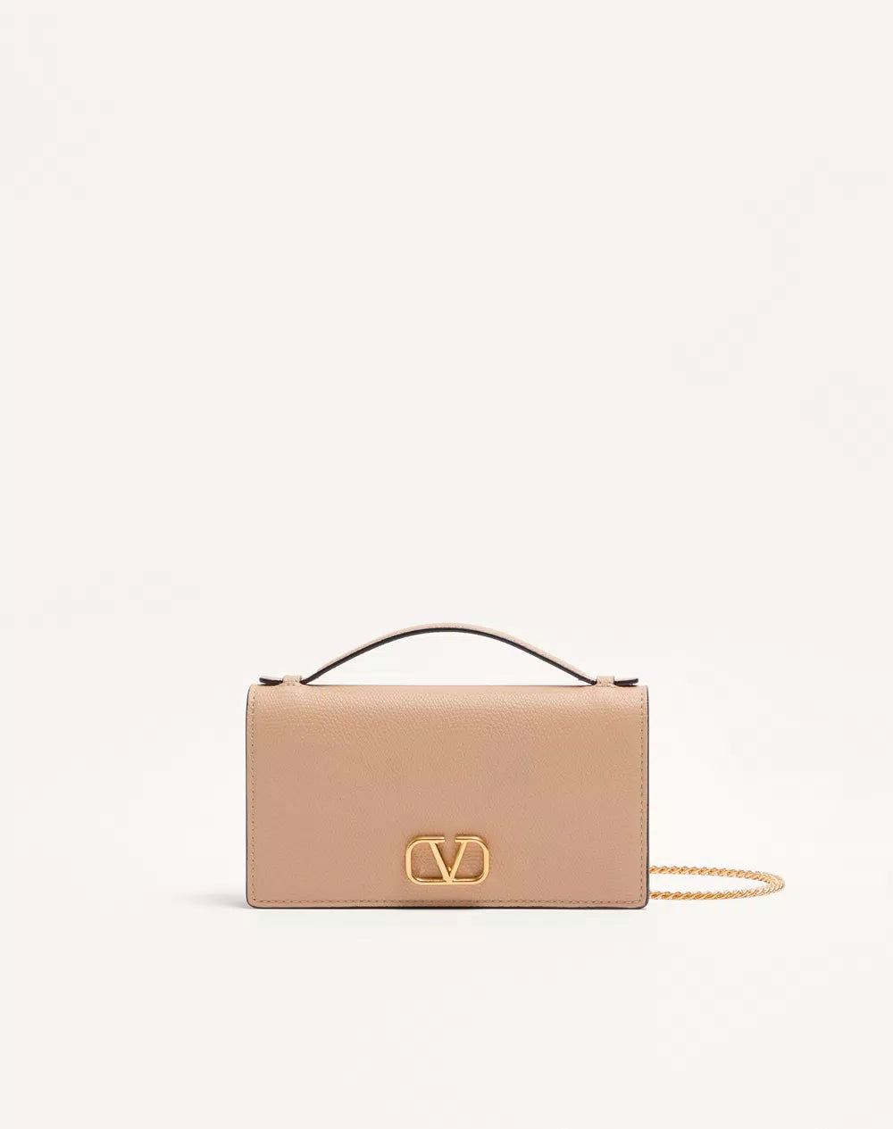 VLogo Signature Grainy Calfskin Wallet With Chain