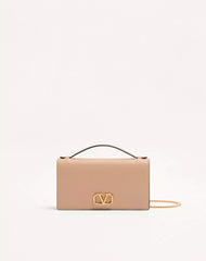 VLogo Signature Grainy Calfskin Wallet With Chain