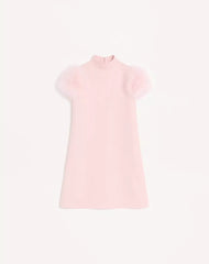 Short Crepe Couture Dress With Feathers